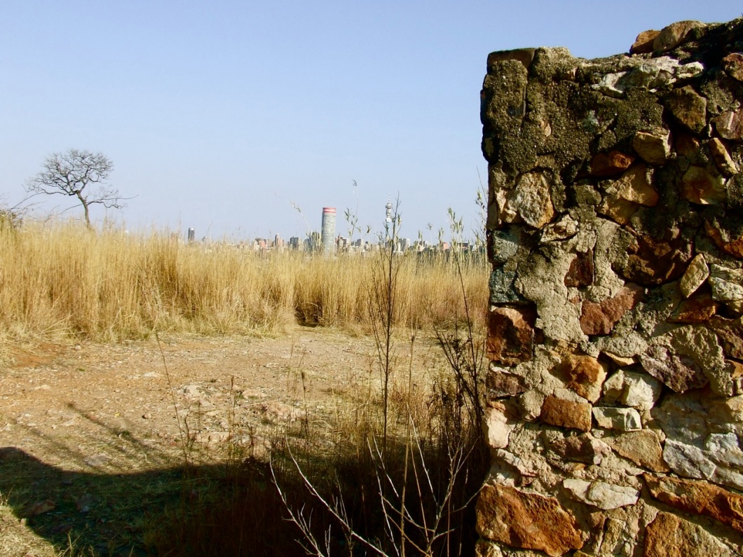 ruins on langeman's kop looking west towards johannesburg